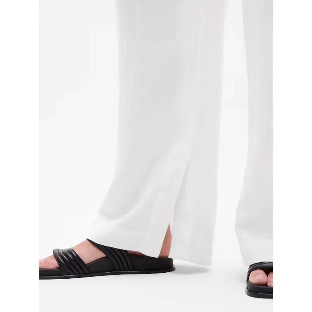 Athleta Retreat Linen High Rise Wide Leg Pants White Womens XS Split Leg Hem NWT